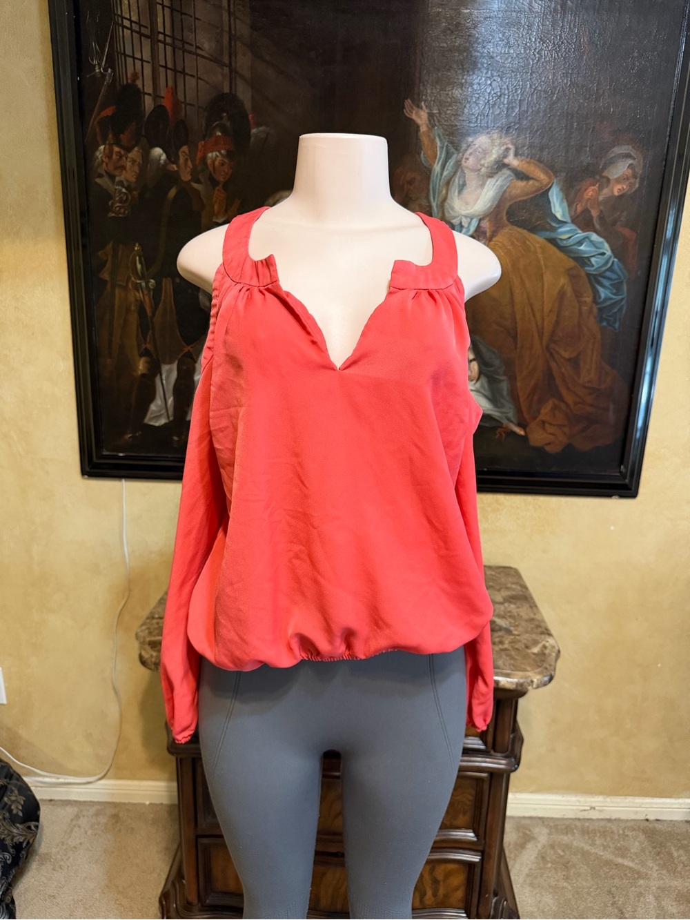 Guess Coral Cold-Shoulder V-Neck Blouse